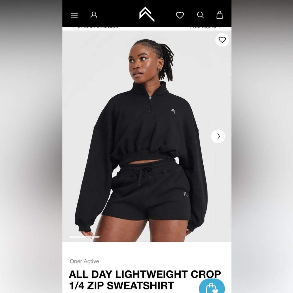 NWOT Oner Active Lightweight Crop 1/4 Zip Sweatshirt - Black